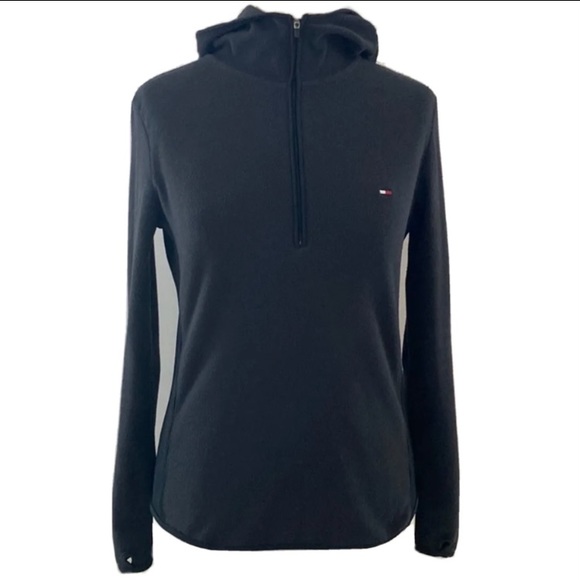 Tommy Hilfiger long sleeve black fleece hoodie with zippered front. Extra Small. - Picture 1 of 15